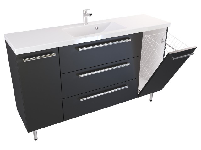 Szafka Stojąca Z Umywalką ATH 140 cm DK - Czarny Mat - Uchwyty Chromowane