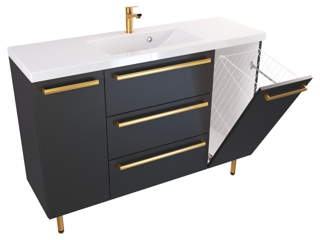 Szafka Stojąca Z Umywalką ATH 120 cm DK - Czarny Mat - Uchwyty Złote Polerowane Szafka Stojąca Z Umywalką ATH 120 cm DK - Czarny Mat - Uchwyty Złote Polerowane