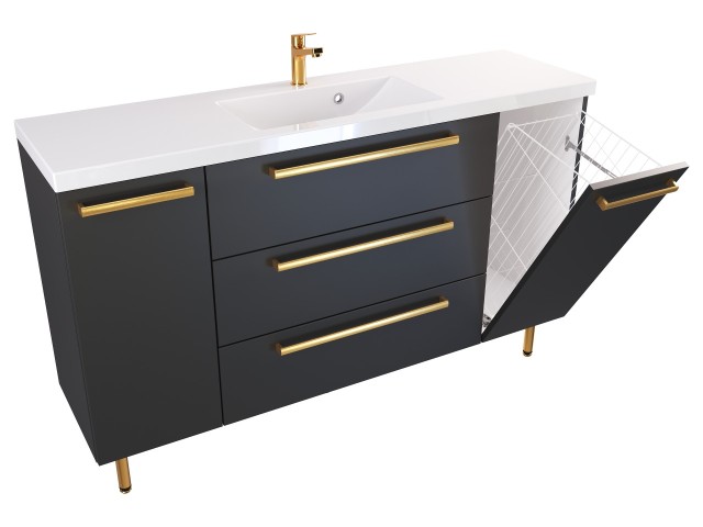 Szafka Stojąca Z Umywalką ATH 140 cm DK - Czarny Mat - Uchwyty Złote Polerowane Szafka Stojąca Z Umywalką ATH 140 cm DK - Czarny Mat - Uchwyty Złote Polerowane