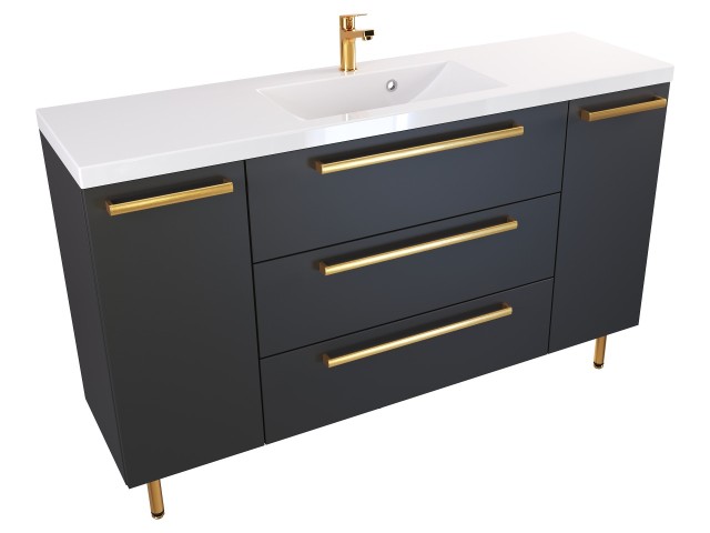 Szafka Stojąca Z Umywalką ATH 140 cm DK - Czarny Mat - Uchwyty Złote Polerowane