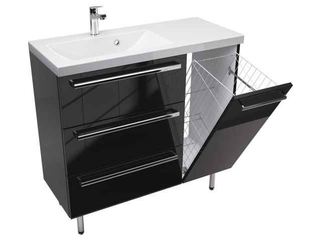 Szafka Stojąca Z Umywalką ATH 90 cm K Lewa - Czarny Wysoki Połysk - Uchwyty Chromowane Szafka Stojąca Z Umywalką ATH 90 cm K Lewa - Czarny Wysoki Połysk - Uchwyty Chromowane