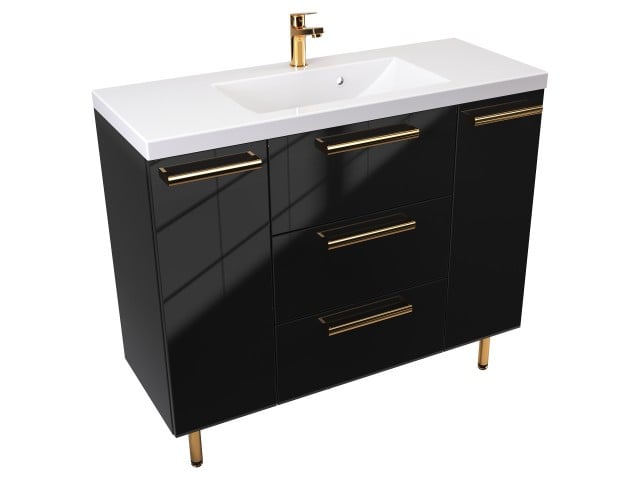 Szafka Stojąca Z Umywalką ATH 100 cm D - Czarny Wysoki Połysk - Uchwyty Złote Polerowane Szafka Stojąca Z Umywalką ATH 100 cm D - Czarny Wysoki Połysk - Uchwyty Złote Polerowane