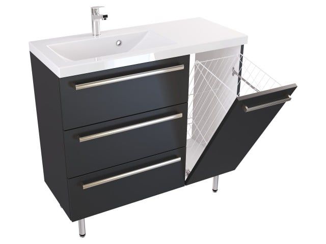 Szafka Stojąca Z Umywalką ATH 90 cm K Lewa - Czarny Mat - Uchwyty Stal Szczotkowana Szafka Stojąca Z Umywalką ATH 90 cm K Lewa - Czarny Mat - Uchwyty Stal Szczotkowana