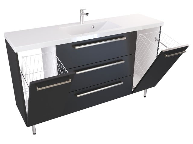 Szafka Stojąca Z Umywalką ATH 140 cm K - Czarny Mat - Uchwyty Stal Szczotkowana