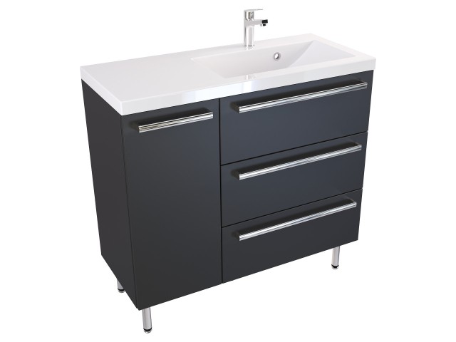 Szafka Stojąca Z Umywalką ATH 90 cm D Prawa - Czarny Mat - Uchwyty Chromowane