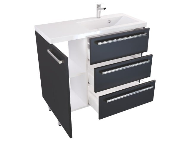 Szafka Stojąca Z Umywalką ATH 90 cm D Prawa - Czarny Mat - Uchwyty Chromowane