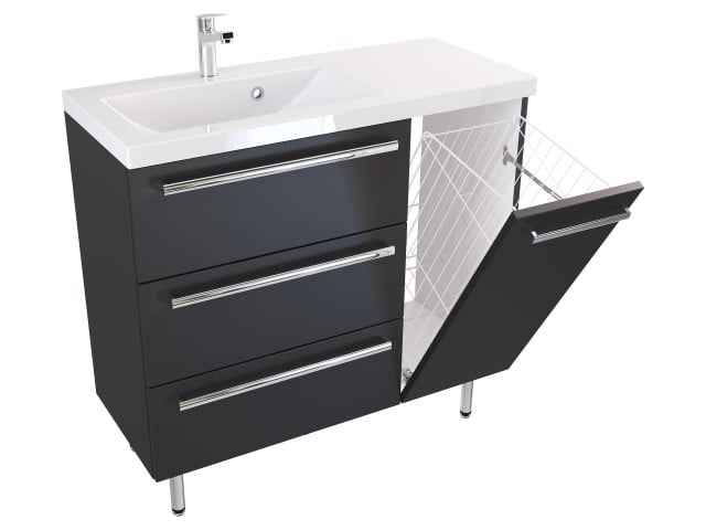 Szafka Stojąca Z Umywalką ATH 90 cm K Lewa - Czarny Mat - Uchwyty Chromowane