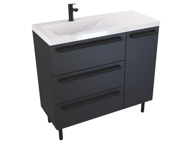 Szafka Stojąca Z Umywalką ATH 90 cm D Lewa - Czarny Mat - Uchwyty Czarne Matowe