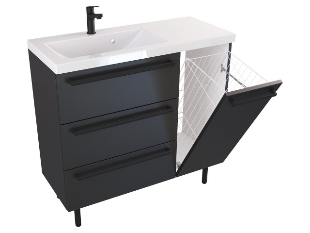 Szafka Stojąca Z Umywalką ATH 90 cm K Lewa - Czarny Mat - Uchwyty Czarne Matowe