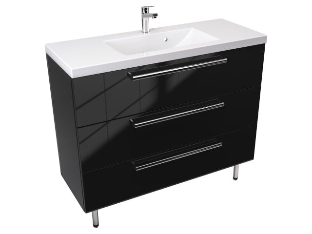 Szafka Stojąca Z Umywalką ATH 100 cm - Czarny Wysoki Połysk - Uchwyty Chromowane Szafka Stojąca Z Umywalką ATH 100 cm - Czarny Wysoki Połysk - Uchwyty Chromowane
