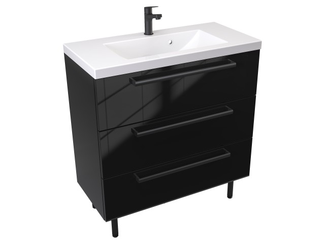 Szafka Stojąca Z Umywalką ATH 80 cm - Czarny Wysoki Połysk - Uchwyty Czarne Matowe Szafka Stojąca Z Umywalką ATH 80 cm - Czarny Wysoki Połysk - Uchwyty Czarne Matowe