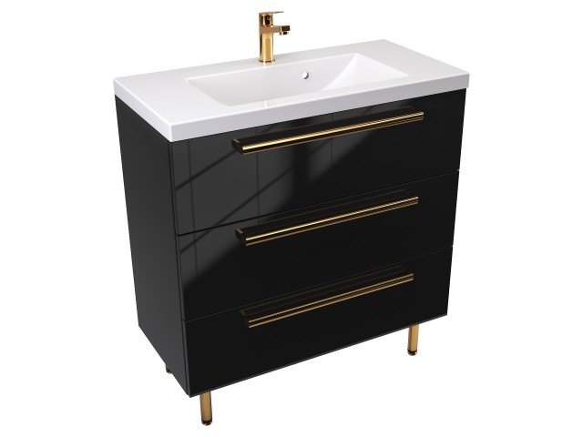 Szafka Stojąca Z Umywalką ATH 80 cm - Czarny Wysoki Połysk - Uchwyty Złote Polerowane Szafka Stojąca Z Umywalką ATH 80 cm - Czarny Wysoki Połysk - Uchwyty Złote Polerowane