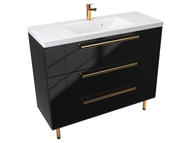 Szafka Stojąca Z Umywalką ATH 100 cm - Czarny Wysoki Połysk - Uchwyty Złote Polerowane Szafka Stojąca Z Umywalką ATH 100 cm - Czarny Wysoki Połysk - Uchwyty Złote Polerowane