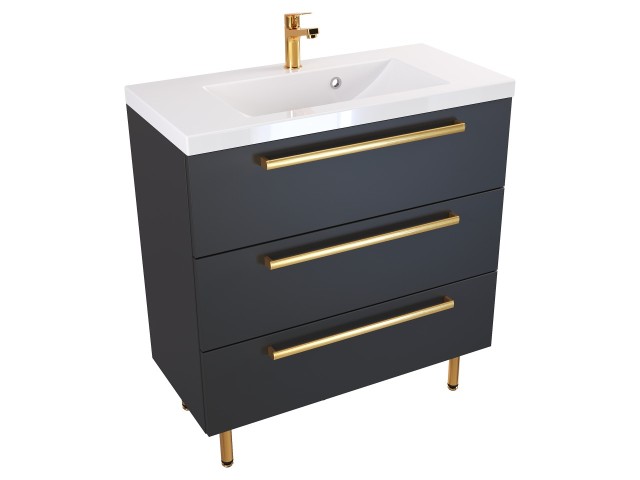 Szafka Stojąca Z Umywalką ATH 80 cm - Czarny Mat - Uchwyty Złote Polerowane Szafka Stojąca Z Umywalką ATH 80 cm - Czarny Mat - Uchwyty Złote Polerowane