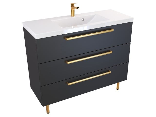 Szafka Stojąca Z Umywalką ATH 100 cm - Czarny Mat - Uchwyty Złote Polerowane Szafka Stojąca Z Umywalką ATH 100 cm - Czarny Mat - Uchwyty Złote Polerowane