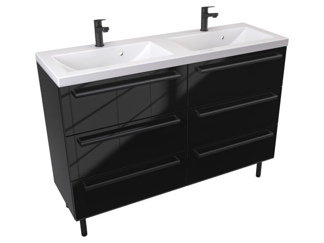 Szafka Stojąca Z Umywalką ATH 120 cm DUO - Czarny Wysoki Połysk - Uchwyty Czarne Matowe