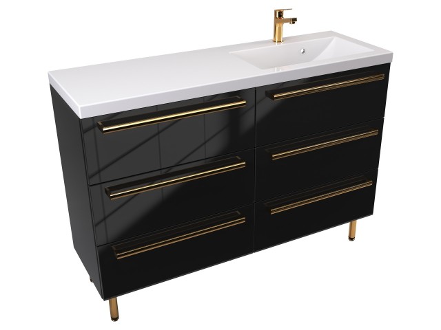 Szafka Stojąca Z Umywalką ATH 120 cm S Prawa - Czarny Wysoki Połysk - Uchwyty Złote Polerowane