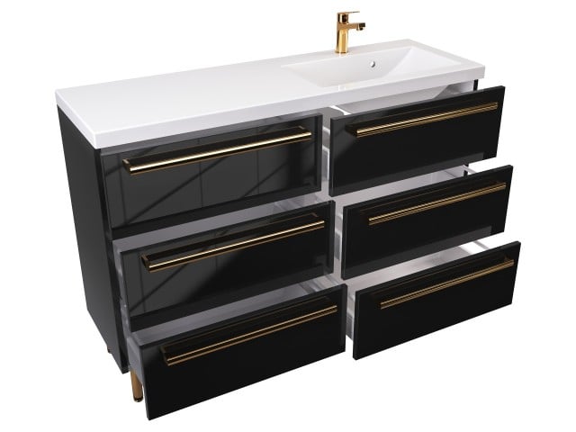 Szafka Stojąca Z Umywalką ATH 120 cm S Prawa - Czarny Wysoki Połysk - Uchwyty Złote Polerowane