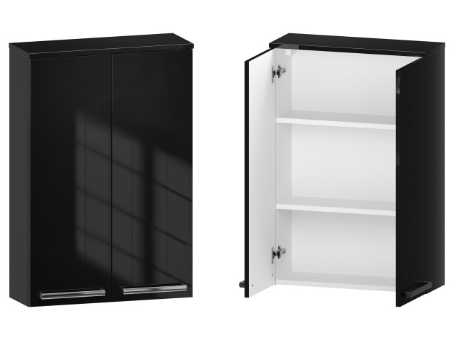 Szafka nad Pralkę ATH 60 cm 2D90 - Czarny Wysoki Połysk - Uchwyty Chromowane