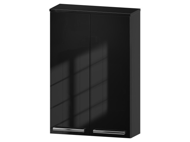 Szafka nad Pralkę ATH 60 cm 2D90 - Czarny Wysoki Połysk - Uchwyty Chromowane