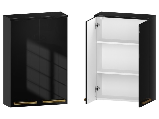 Szafka nad Pralkę ATH 60 cm 2D90 - Czarny Wysoki Połysk - Uchwyty Złote Polerowane