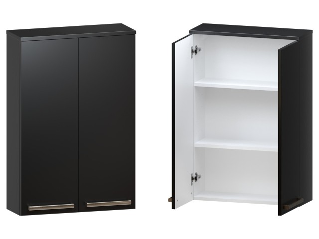 Szafka nad Pralkę ATH 60 cm 2D90 - Czarny Mat - Uchwyty Stal Szczotkowana