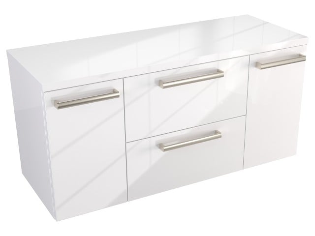 Szafka Wisząca Z Blatem ATH 100 cm D - Biały Wysoki Połysk - Uchwyty Stal Szczotkowana