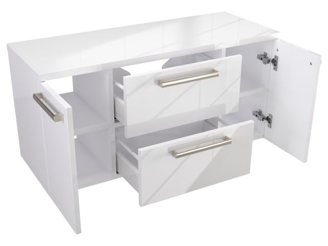 Szafka Wisząca Z Blatem ATH 100 cm D - Biały Wysoki Połysk - Uchwyty Stal Szczotkowana