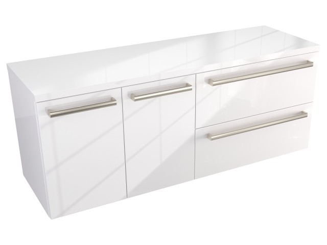 Szafka Wisząca Z Blatem ATH 120 cm DS Prawa - Biały Wysoki Połysk - Uchwyty Stal Szczotkowana Szafka Wisząca Z Blatem ATH 120 cm DS Prawa - Biały Wysoki Połysk - Uchwyty Stal Szczotkowana