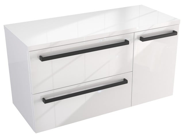 Szafka Wisząca Z Blatem ATH 90 cm D Lewa - Biały Wysoki Połysk - Uchwyty Czarne Matowe Szafka Wisząca Z Blatem ATH 90 cm D Lewa - Biały Wysoki Połysk - Uchwyty Czarne Matowe