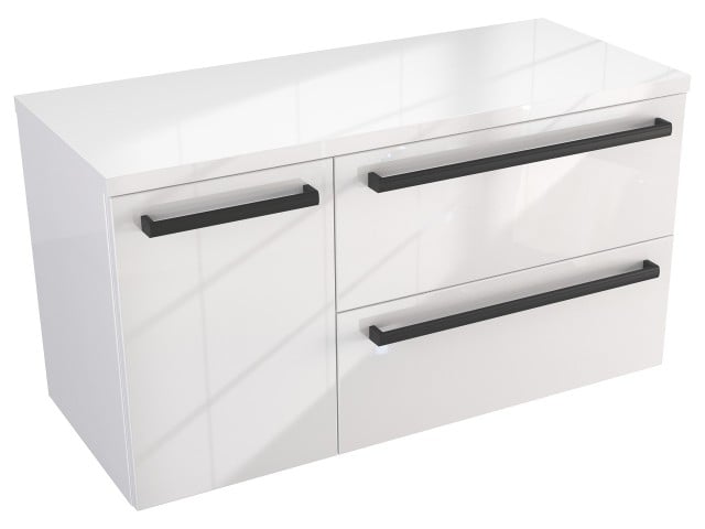 Szafka Wisząca Z Blatem ATH 90 cm D Prawa - Biały Wysoki Połysk - Uchwyty Czarne Matowe Szafka Wisząca Z Blatem ATH 90 cm D Prawa - Biały Wysoki Połysk - Uchwyty Czarne Matowe