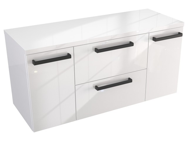 Szafka Wisząca Z Blatem ATH 100 cm D - Biały Wysoki Połysk - Uchwyty Czarne Matowe Szafka Wisząca Z Blatem ATH 100 cm D - Biały Wysoki Połysk - Uchwyty Czarne Matowe