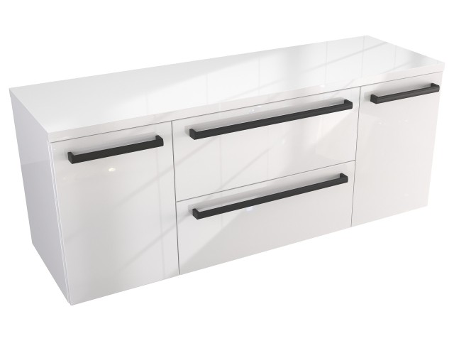 Szafka Wisząca Z Blatem ATH 120 cm D - Biały Wysoki Połysk - Uchwyty Czarne Matowe Szafka Wisząca Z Blatem ATH 120 cm D - Biały Wysoki Połysk - Uchwyty Czarne Matowe