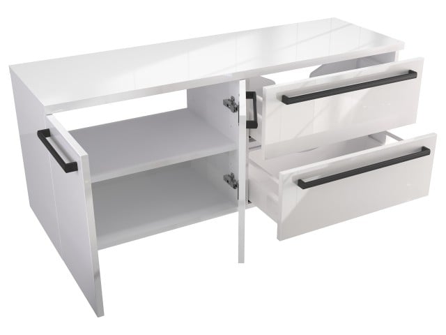 Szafka Wisząca Z Blatem ATH 120 cm DS Prawa - Biały Wysoki Połysk - Uchwyty Czarne Matowe