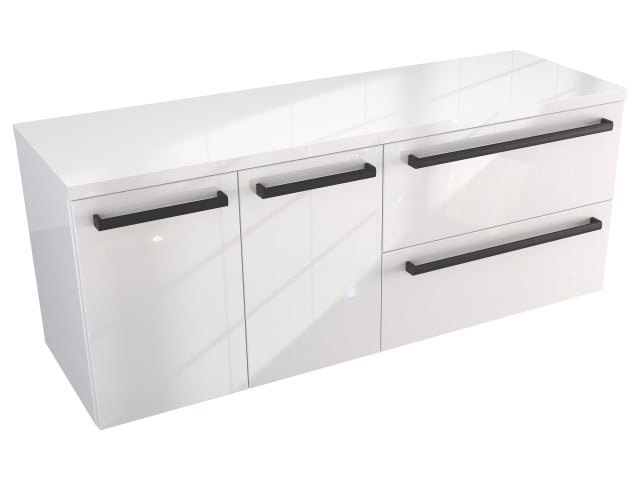 Szafka Wisząca Z Blatem ATH 120 cm DS Prawa - Biały Wysoki Połysk - Uchwyty Czarne Matowe