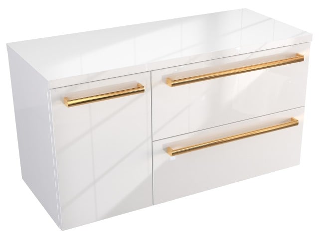 Szafka Wisząca Z Blatem ATH 90 cm D Prawa - Biały Wysoki Połysk - Uchwyty Złote Polerowane Szafka Wisząca Z Blatem ATH 90 cm D Prawa - Biały Wysoki Połysk - Uchwyty Złote Polerowane