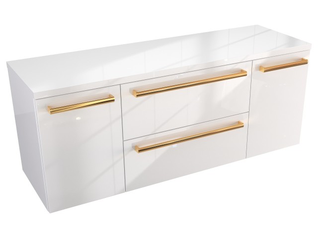 Szafka Wisząca Z Blatem ATH 120 cm D - Biały Wysoki Połysk - Uchwyty Złote Polerowane