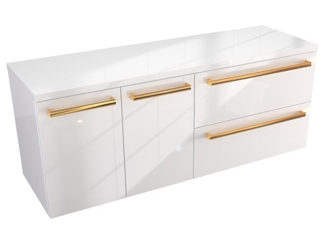 Szafka Wisząca Z Blatem ATH 120 cm DS Prawa - Biały Wysoki Połysk - Uchwyty Złote Polerowane