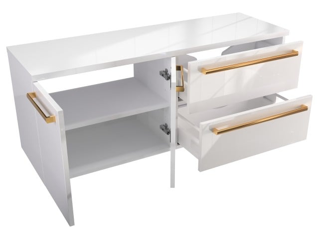 Szafka Wisząca Z Blatem ATH 120 cm DS Prawa - Biały Wysoki Połysk - Uchwyty Złote Polerowane