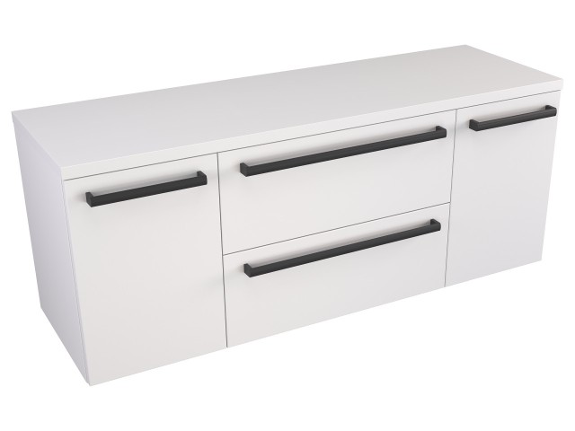 Szafka Wisząca Z Blatem ATH 120 cm D - Biały Mat - Uchwyty Czarne Matowe