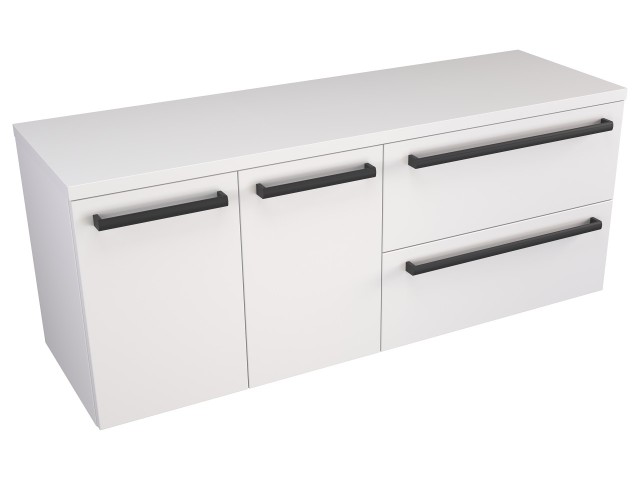 Szafka Wisząca Z Blatem ATH 120 cm DS Prawa - Biały Mat - Uchwyty Czarne Matowe