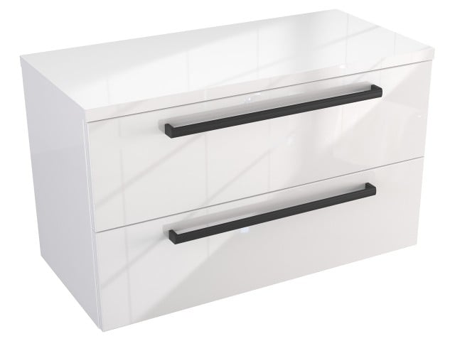 Szafka Wisząca Z Blatem ATH 80 cm - Biały Wysoki Połysk - Uchwyty Czarne Matowe Szafka Wisząca Z Blatem ATH 80 cm - Biały Wysoki Połysk - Uchwyty Czarne Matowe