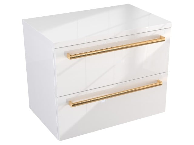 Szafka Wisząca Z Blatem ATH 60 cm - Biały Wysoki Połysk - Uchwyty Złote Polerowane