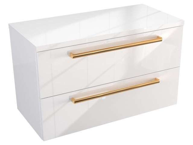 Szafka Wisząca Z Blatem ATH 80 cm - Biały Wysoki Połysk - Uchwyty Złote Polerowane Szafka Wisząca Z Blatem ATH 80 cm - Biały Wysoki Połysk - Uchwyty Złote Polerowane