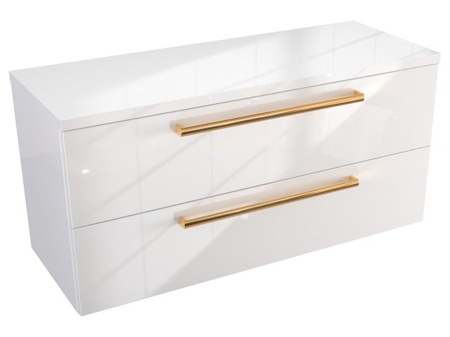 Szafka Wisząca Z Blatem ATH 100 cm - Biały Wysoki Połysk - Uchwyty Złote Polerowane Szafka Wisząca Z Blatem ATH 100 cm - Biały Wysoki Połysk - Uchwyty Złote Polerowane