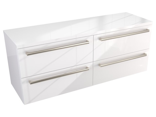 Szafka Wisząca Z Blatem ATH 120 cm S Lewa - Biały Wysoki Połysk - Uchwyty Stal Szczotkowana