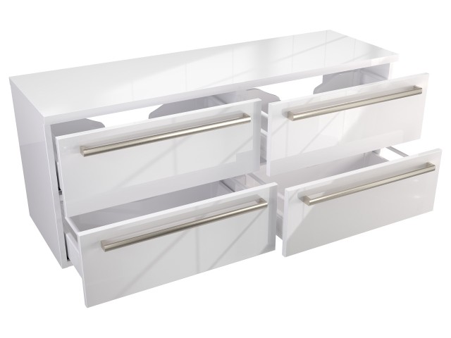 Szafka Wisząca Z Blatem ATH 120 cm S Lewa - Biały Wysoki Połysk - Uchwyty Stal Szczotkowana