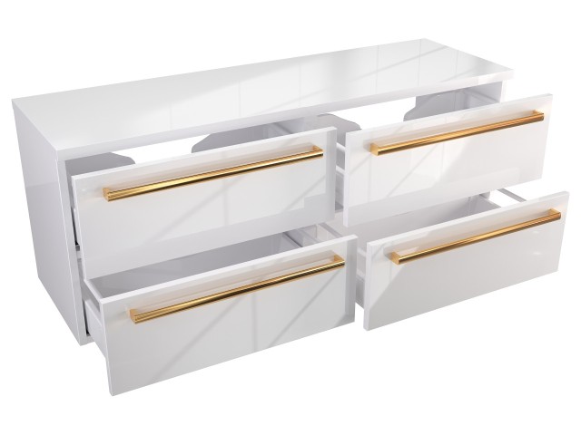 Szafka Wisząca Z Blatem ATH 120 cm DUO - Biały Wysoki Połysk - Uchwyty Złote Polerowane