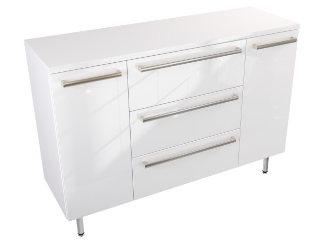 Szafka Stojąca Z Blatem ATH 120 cm KD - Biały Wysoki Połysk - Uchwyty Stal Szczotkowana