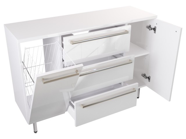 Szafka Stojąca Z Blatem ATH 120 cm KD - Biały Wysoki Połysk - Uchwyty Stal Szczotkowana